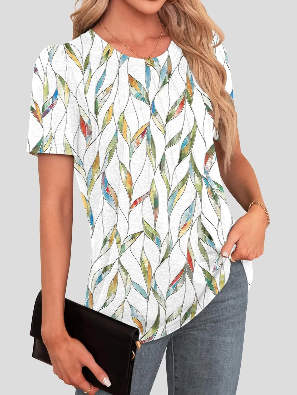 Agnes Urban Womens Tops Dressy Casual Short Sleeve Shirts Summer Loose T Shirts Trendy Tops Pleated Tunic Blouses