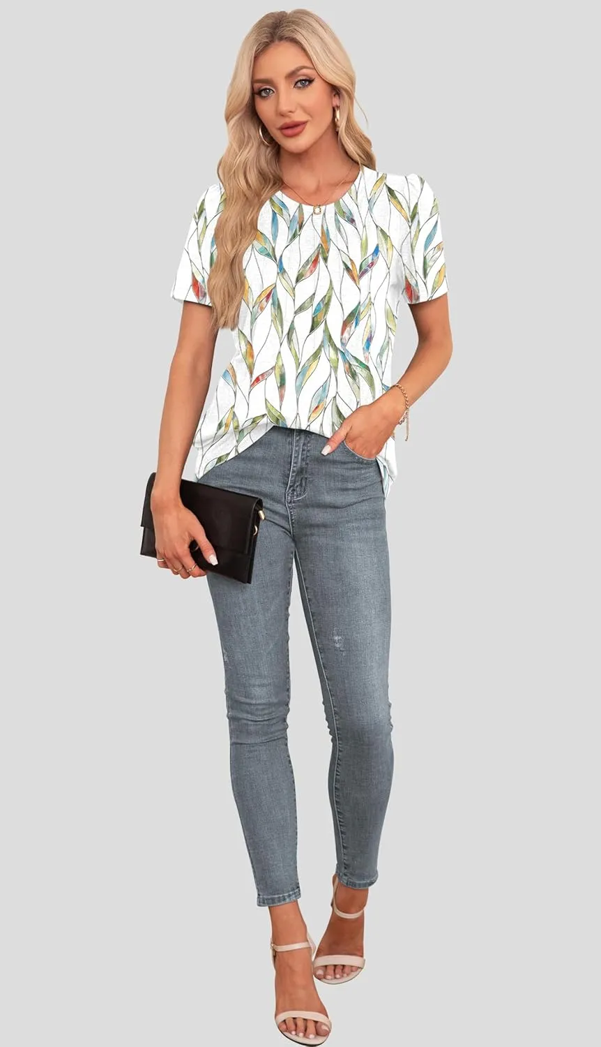 Agnes Urban Womens Tops Dressy Casual Short Sleeve Shirts Summer Loose T Shirts Trendy Tops Pleated Tunic Blouses