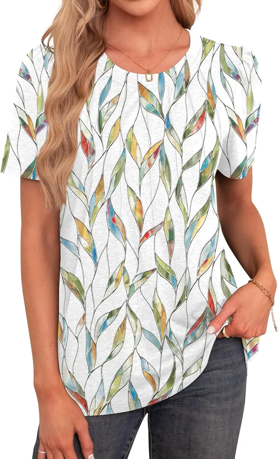 Agnes Urban Womens Tops Dressy Casual Short Sleeve Shirts Summer Loose T Shirts Trendy Tops Pleated Tunic Blouses