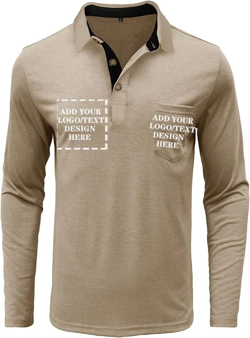 Custom Polo Shirts for Men Short/Long Sleeve Customized Golf Shirt Design Your Own Personalized T-Shirt with Pocket