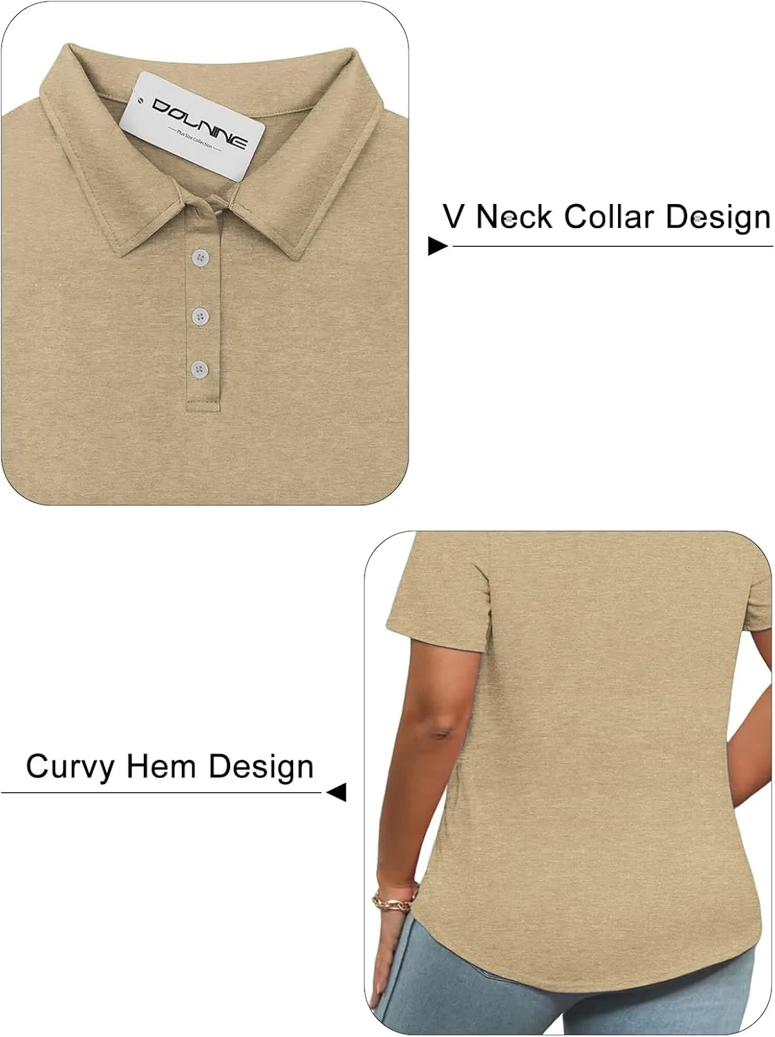 DOLNINE Womens Plus Size Polo Shirts Buttons Casual Work Short Sleeve Collared Shirt