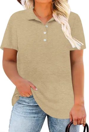DOLNINE Womens Plus Size Polo Shirts Buttons Casual Work Short Sleeve Collared Shirt