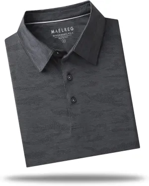 M MAELREG Golf Shirts for Men Short Sleeve Heather Jacquard Textured Stretch Moisture Wicking Performance Mens Polo Shirts