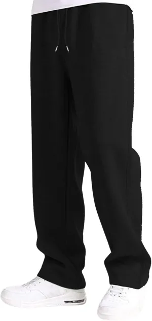 Men's Baggy Sweatpants Fleece Straight Leg Casual Pants Elastic Waist Athletic Workout Jogger Sweat Pants Fall Winter