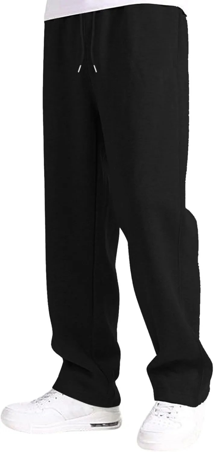 Men's Baggy Sweatpants Fleece Straight Leg Casual Pants Elastic Waist Athletic Workout Jogger Sweat Pants Fall Winter
