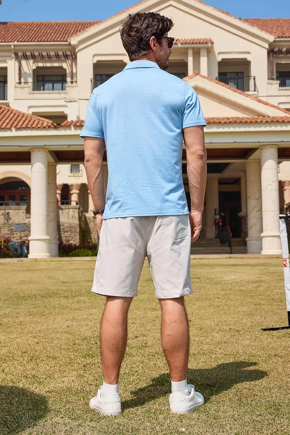 Mens Casual Polo Shirts Classic Short Sleeve Basic Golf Button Shirt with Pocket