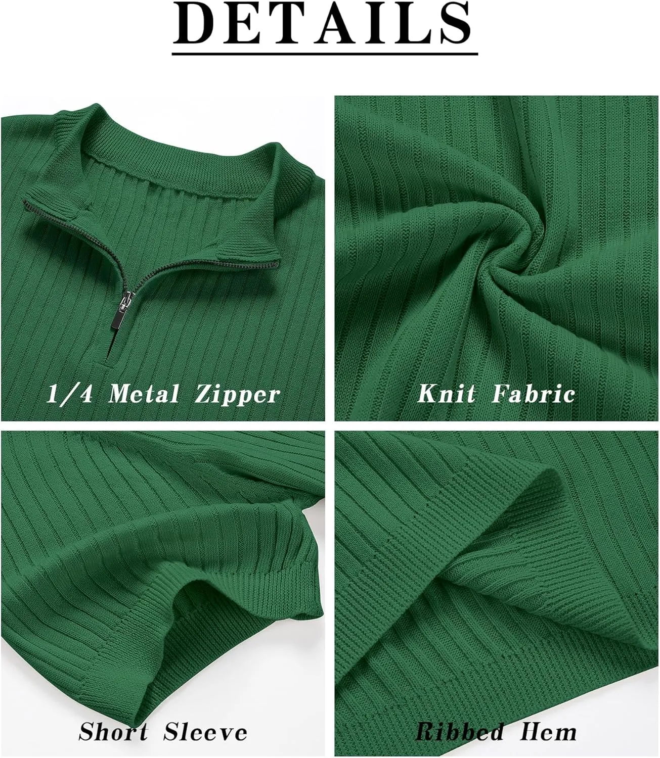 Men's Knit Polo Shirts Short Sleeve Zipper Vintage Collarless Golf Shirt Slim Fit Tops