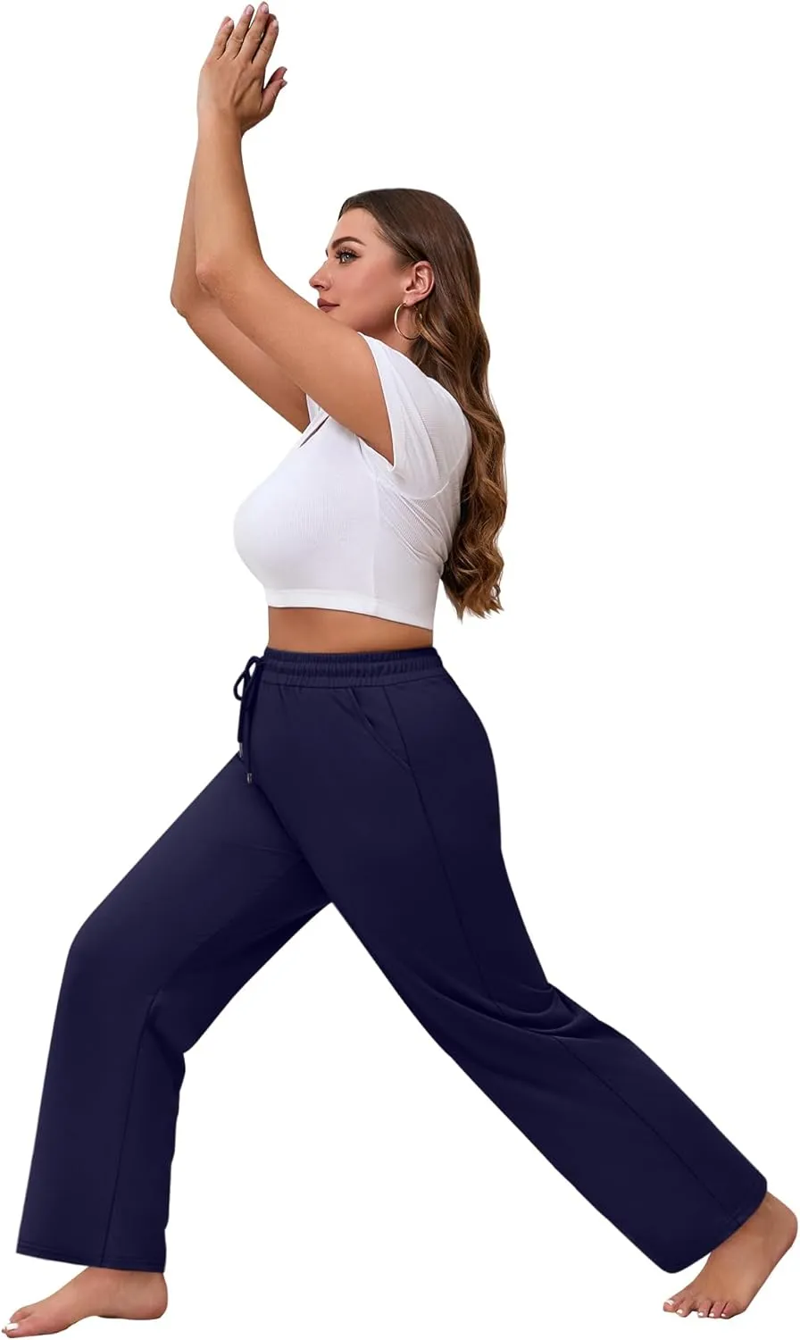 Neer 3 Pack Women's Plus Size Sweatpants Wide Leg Cargo Lounge Pants High Waist Ladies' Slacks Drawstring Jogger with Pockets