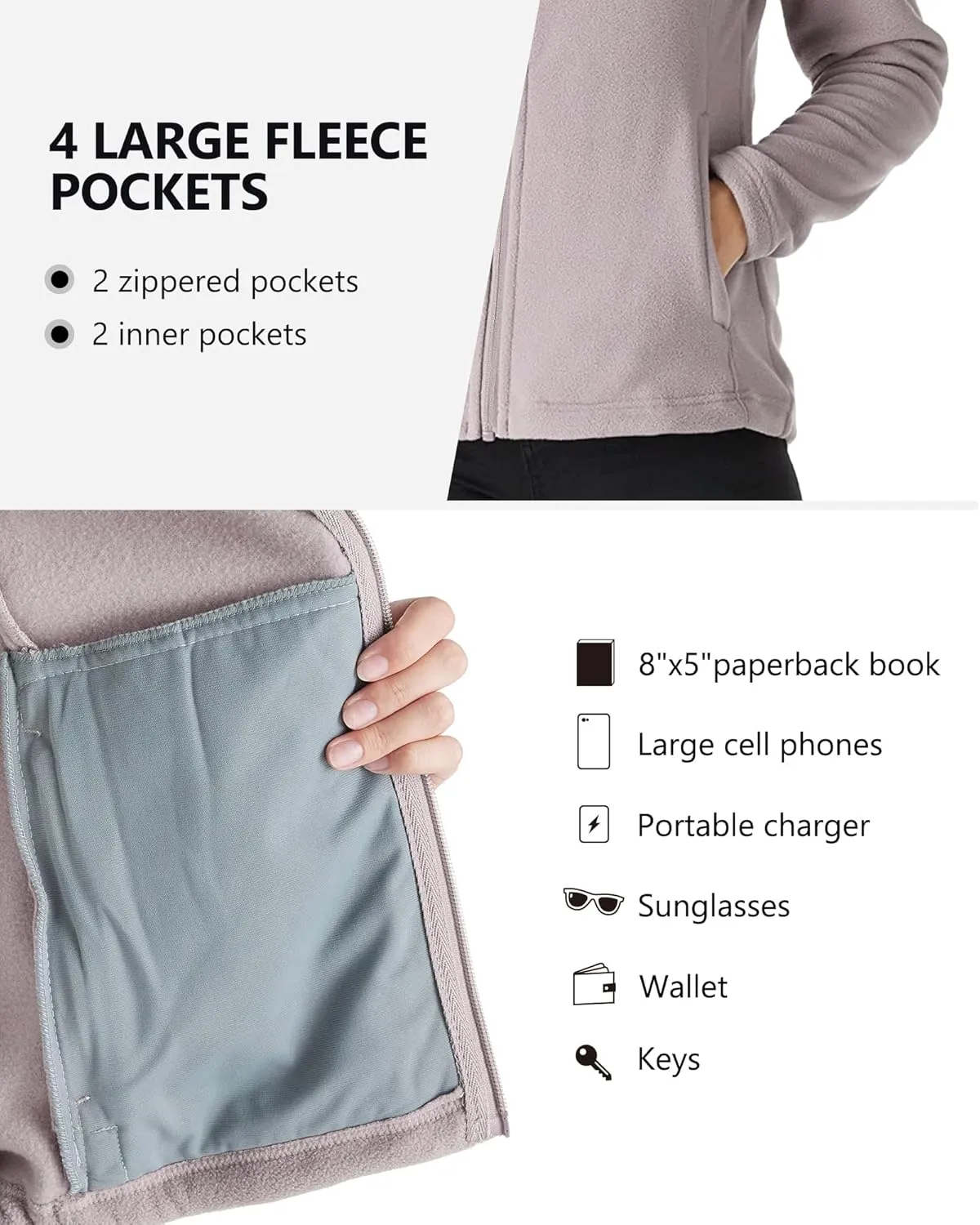 Outdoor Ventures Women's Lightweight Warm Zip Up Long-Sleeve Soft Polar Fleece Jacket for Fall Winter