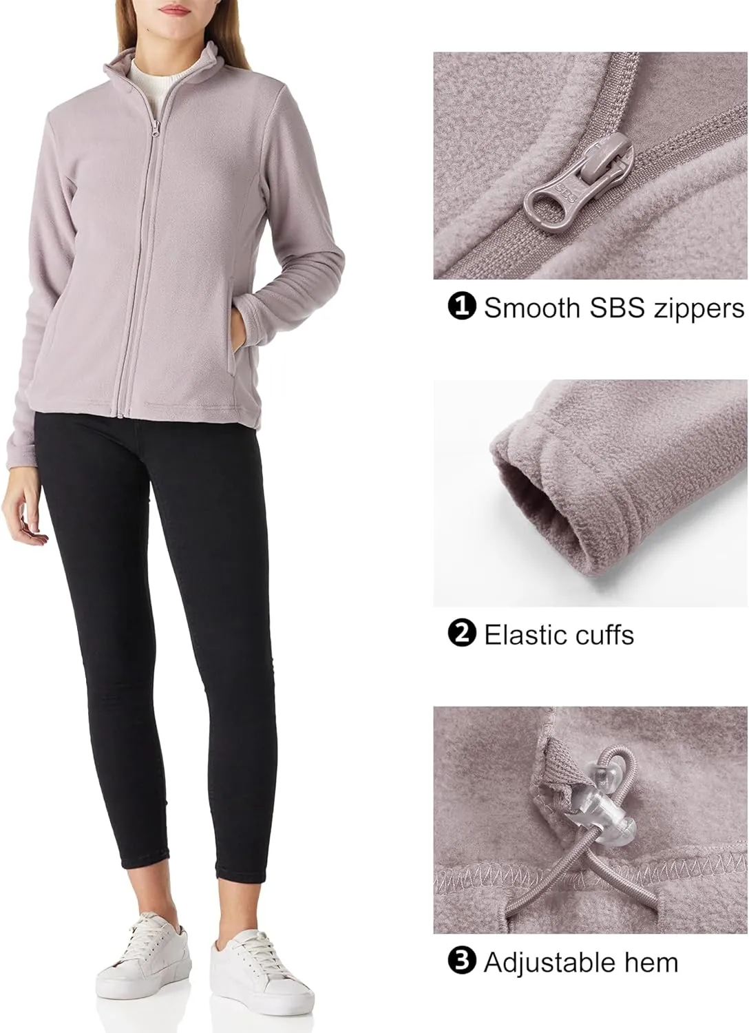 Outdoor Ventures Women's Lightweight Warm Zip Up Long-Sleeve Soft Polar Fleece Jacket for Fall Winter