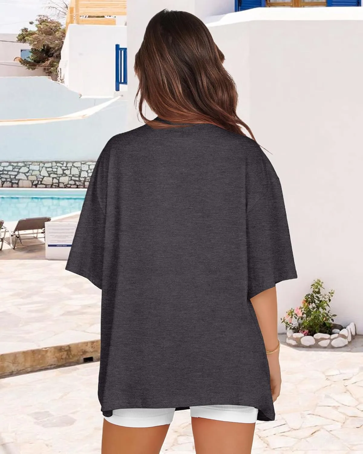 Oversized Tshirts for Women V Neck Short Sleeve Summer Casual Basic Loose Tops