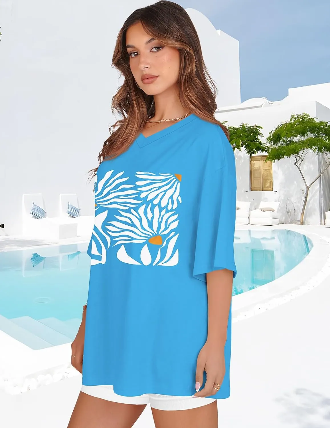 Oversized Tshirts for Women V Neck Short Sleeve Summer Casual Basic Loose Tops