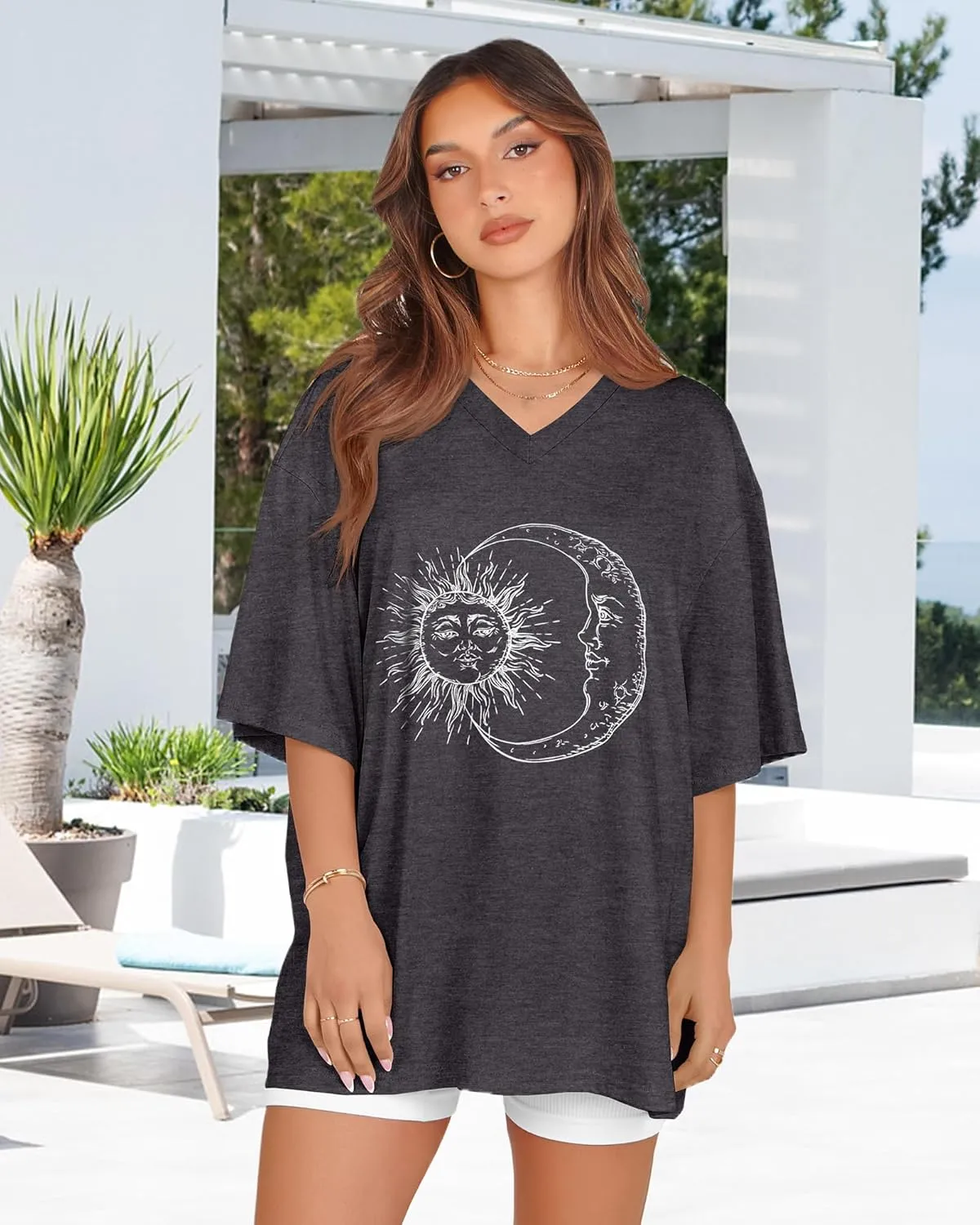 Oversized Tshirts for Women V Neck Short Sleeve Summer Casual Basic Loose Tops
