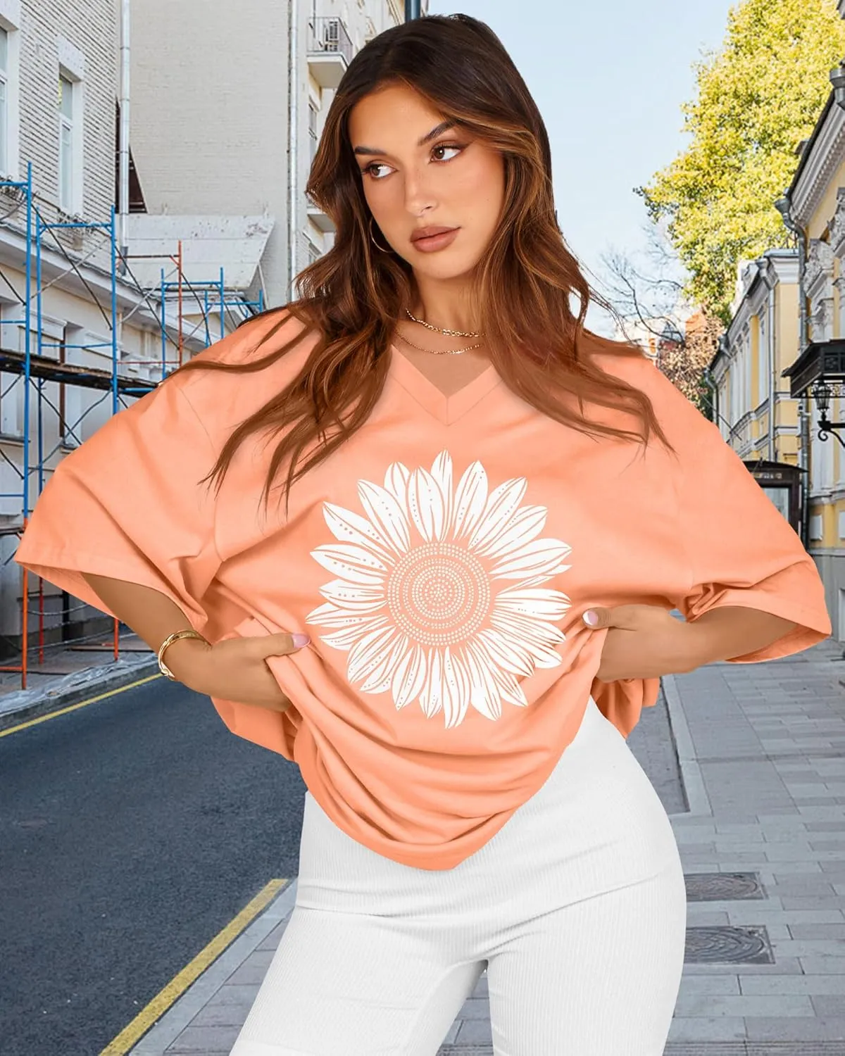 Oversized Tshirts for Women V Neck Short Sleeve Summer Casual Basic Loose Tops