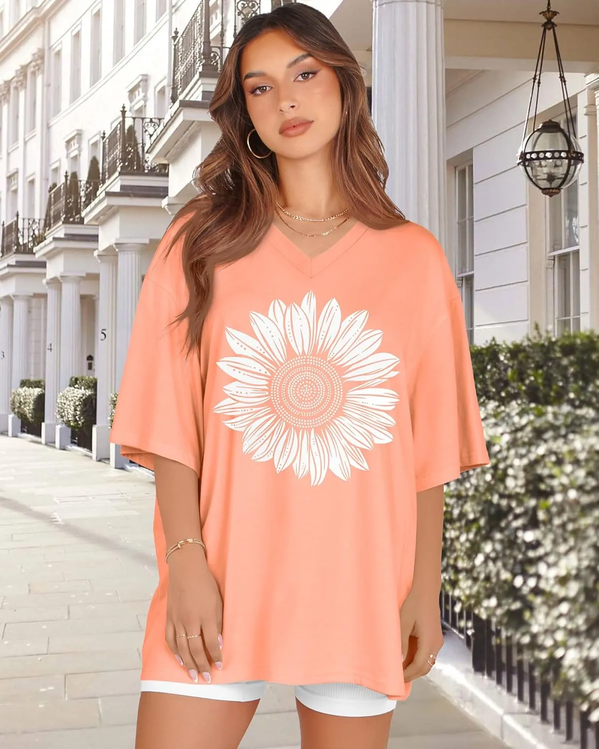 Oversized Tshirts for Women V Neck Short Sleeve Summer Casual Basic Loose Tops