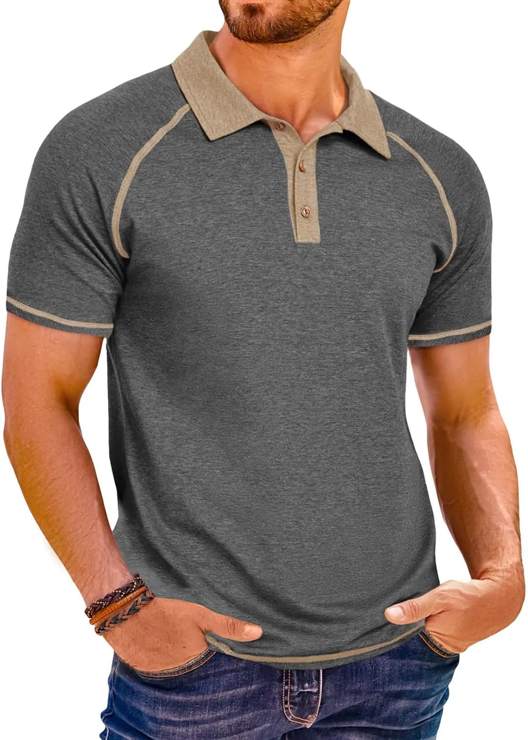 Runcati Men's Casual Polo Shirts Short Sleeve Lightweight Stretchy Golf Shirt Summer Beach Raglan Tops