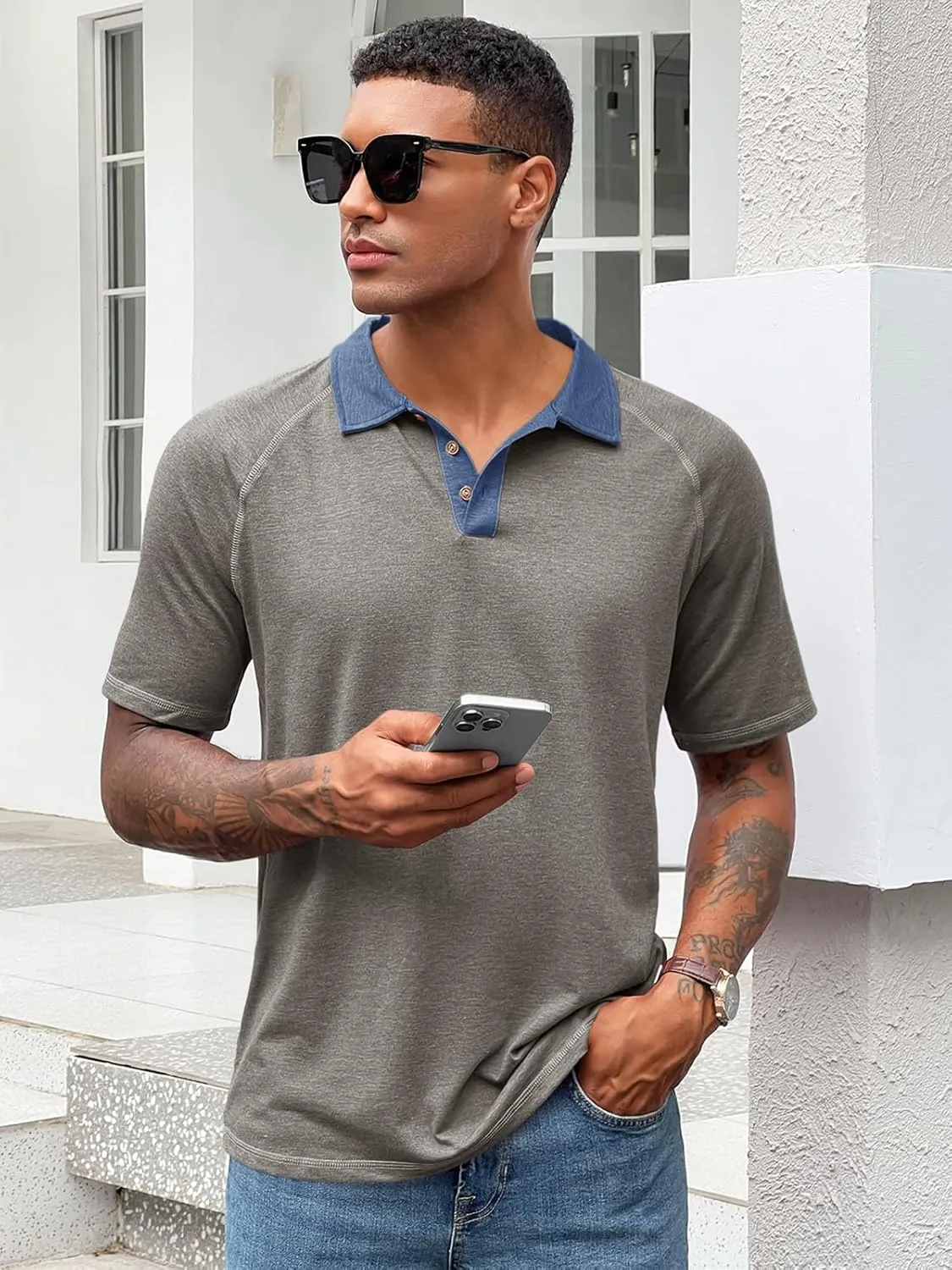 Runcati Men's Casual Polo Shirts Short Sleeve Lightweight Stretchy Golf Shirt Summer Beach Raglan Tops