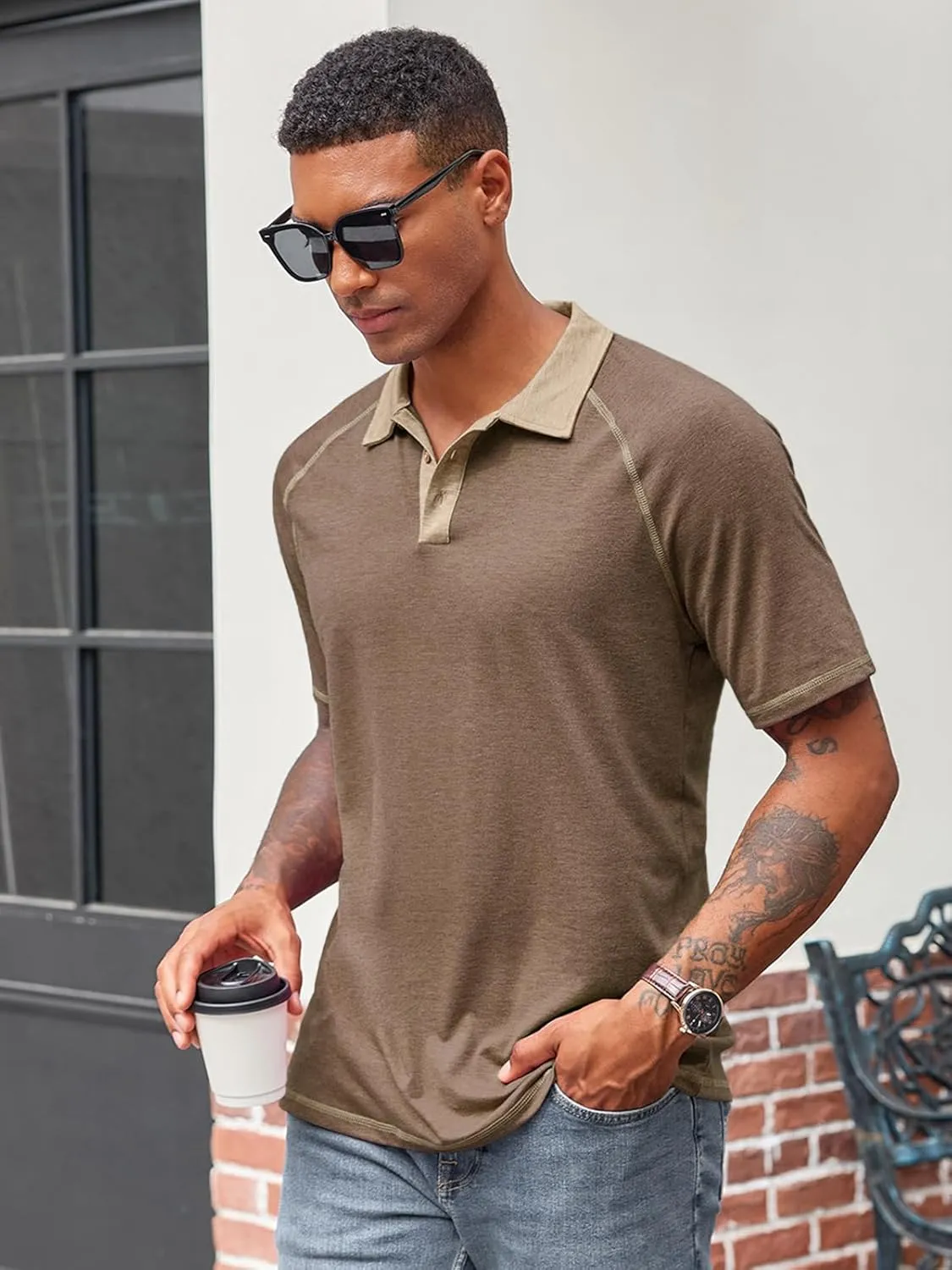 Runcati Men's Casual Polo Shirts Short Sleeve Lightweight Stretchy Golf Shirt Summer Beach Raglan Tops