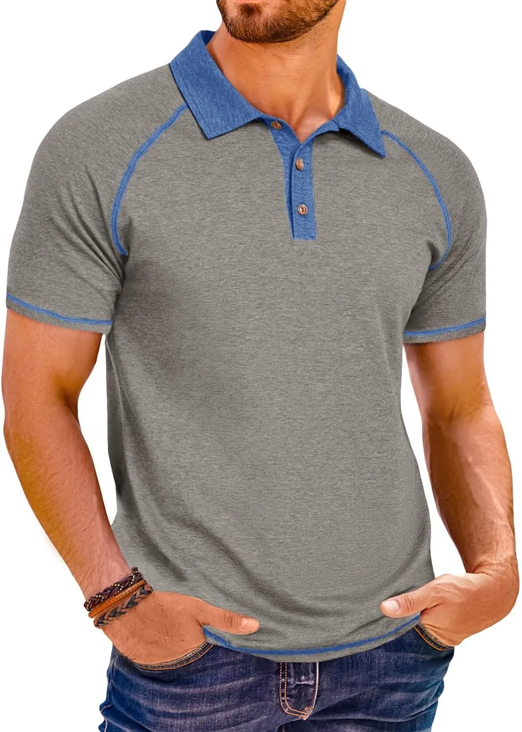 Runcati Men's Casual Polo Shirts Short Sleeve Lightweight Stretchy Golf Shirt Summer Beach Raglan Tops