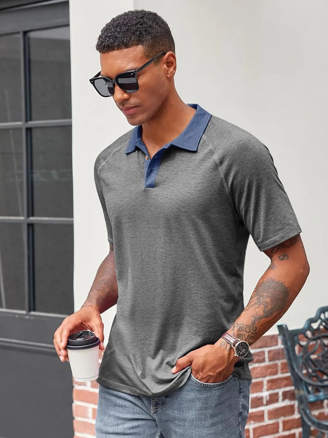 Runcati Men's Casual Polo Shirts Short Sleeve Lightweight Stretchy Golf Shirt Summer Beach Raglan Tops