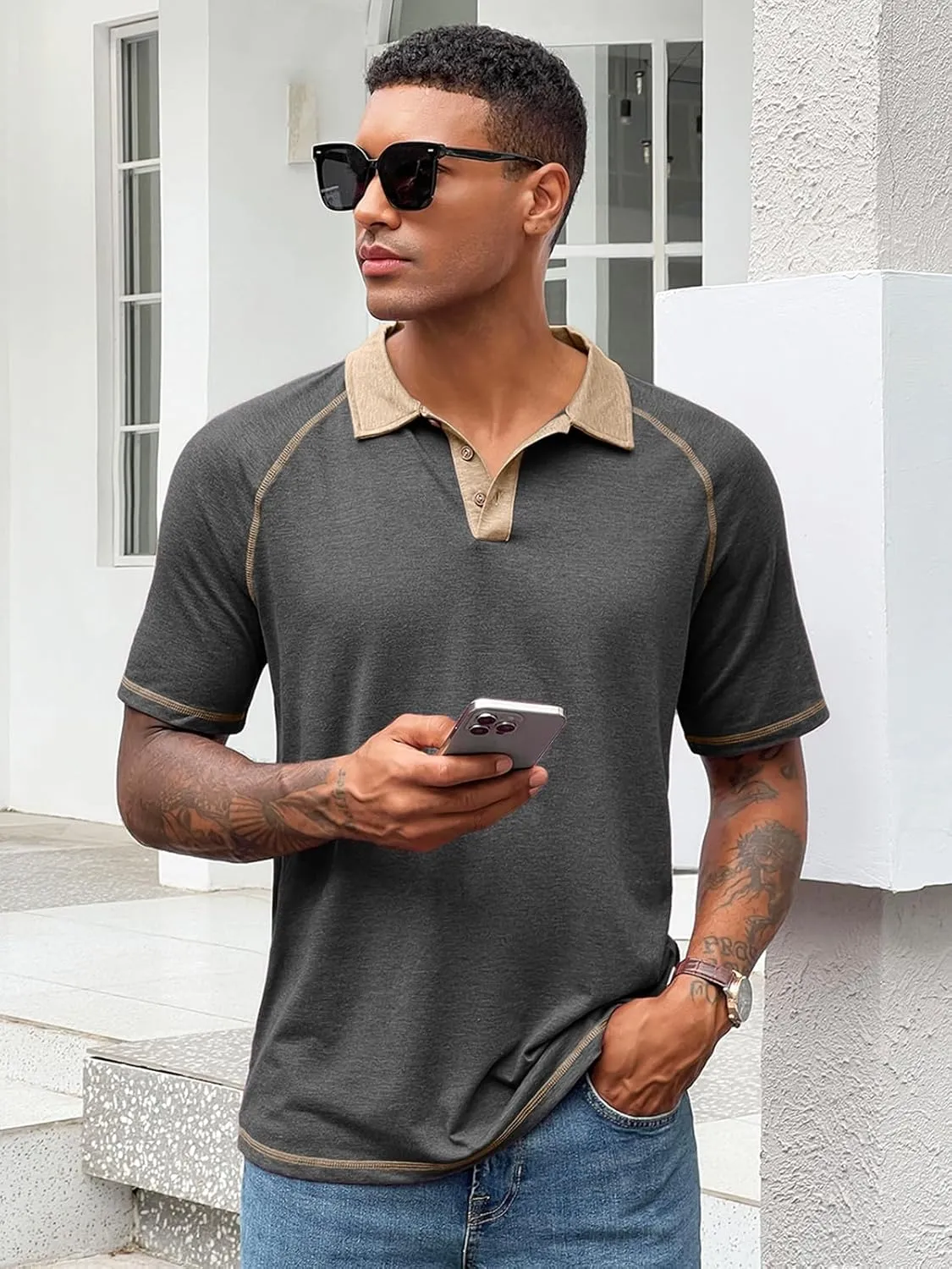 Runcati Men's Casual Polo Shirts Short Sleeve Lightweight Stretchy Golf Shirt Summer Beach Raglan Tops