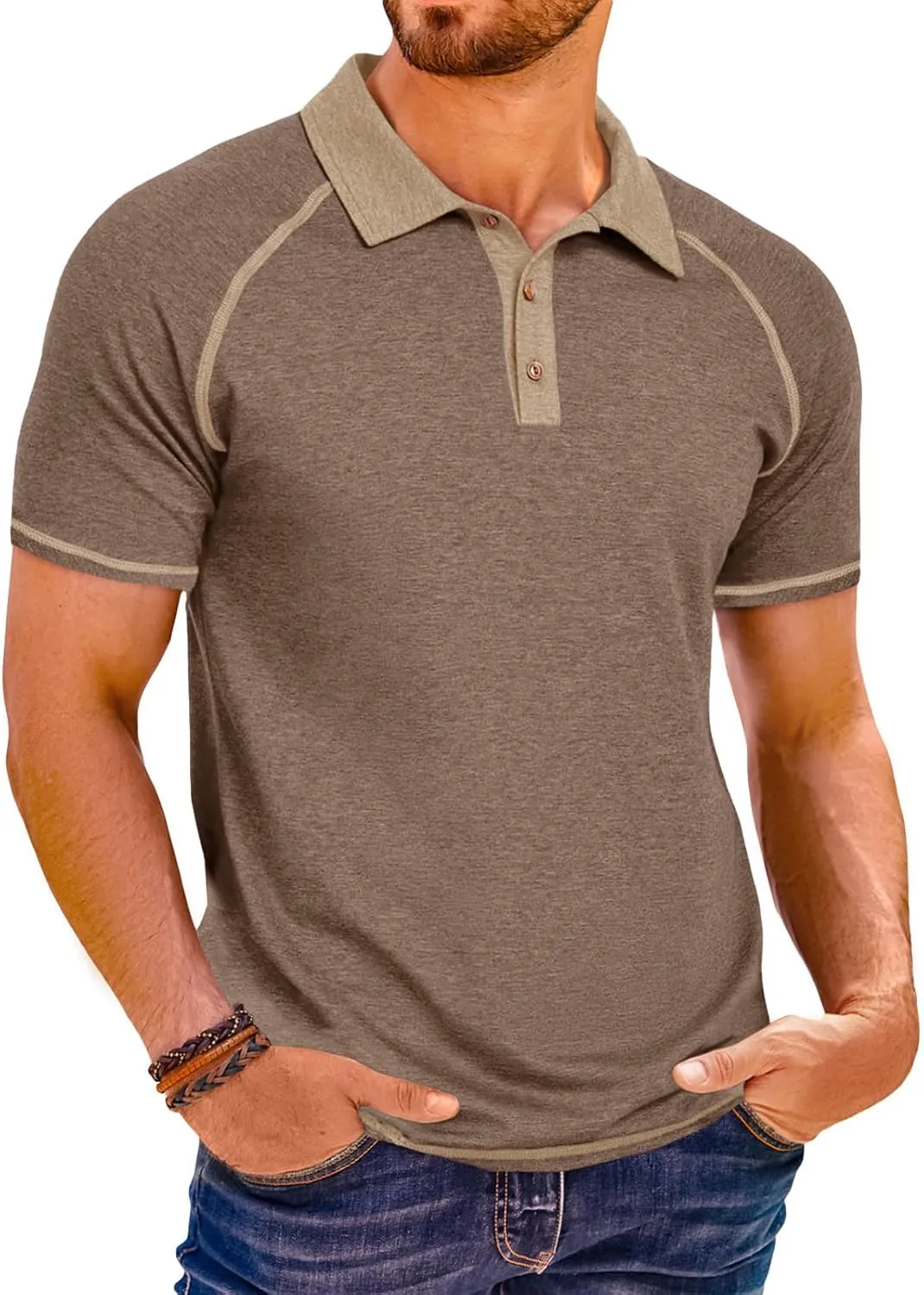 Runcati Men's Casual Polo Shirts Short Sleeve Lightweight Stretchy Golf Shirt Summer Beach Raglan Tops