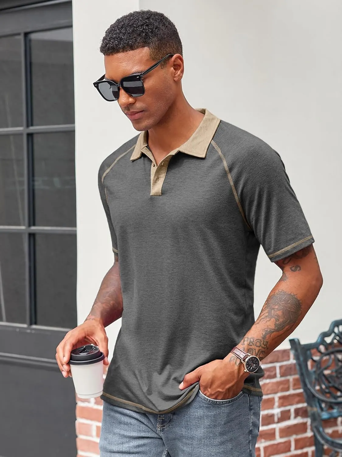 Runcati Men's Casual Polo Shirts Short Sleeve Lightweight Stretchy Golf Shirt Summer Beach Raglan Tops