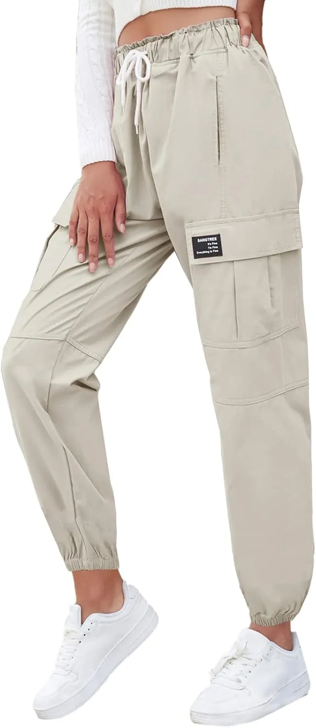 SANGTREE Girls & Womens Drawstring Cargo Jogger Pants,3 Years - Women 3XL
