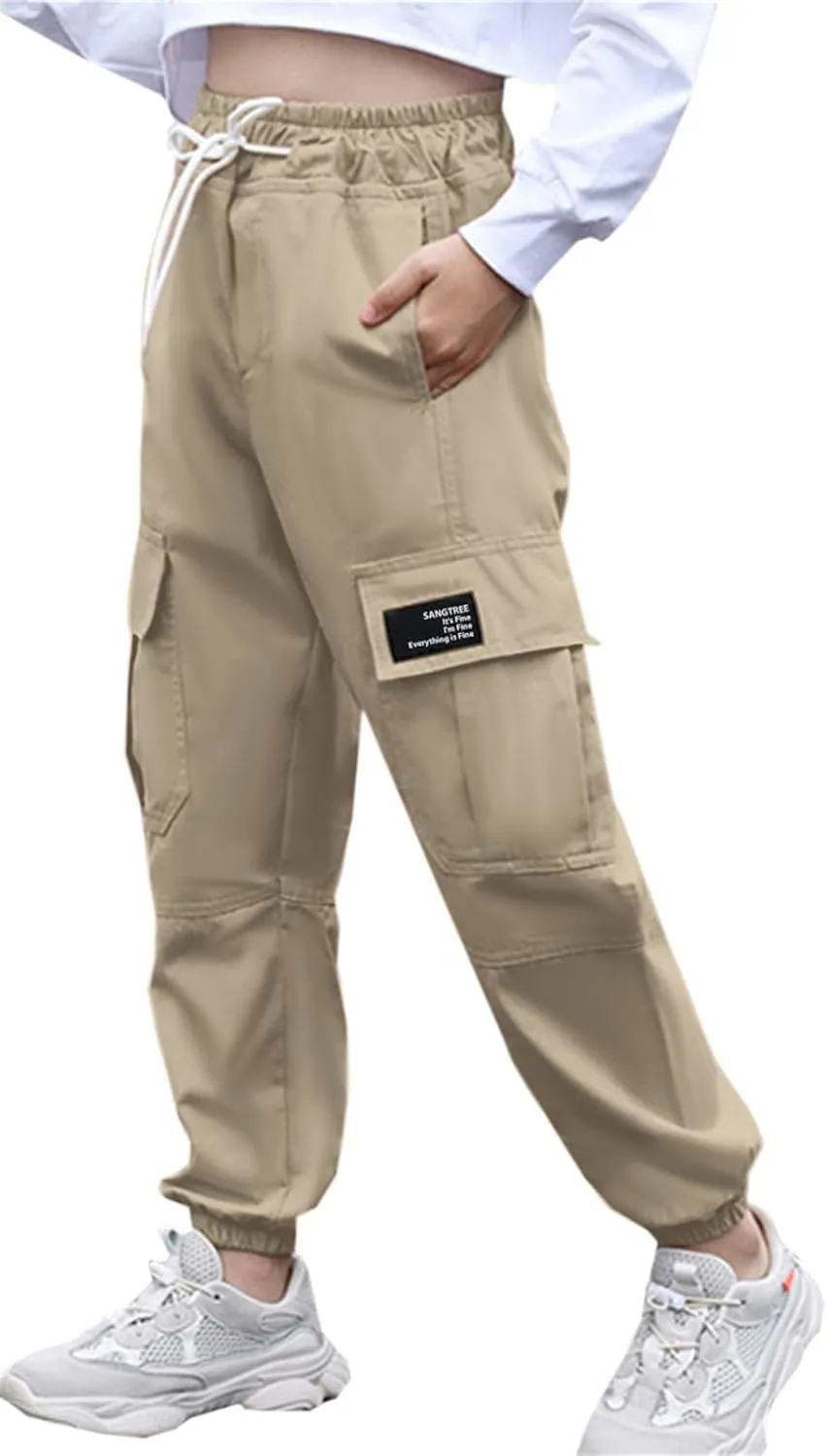 SANGTREE Girls & Womens Drawstring Cargo Jogger Pants,3 Years - Women 3XL