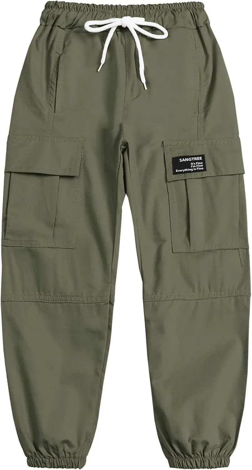 SANGTREE Girls & Womens Drawstring Cargo Jogger Pants,3 Years - Women 3XL