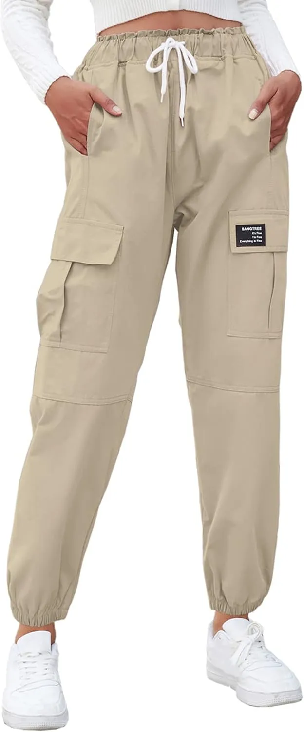 SANGTREE Girls & Womens Drawstring Cargo Jogger Pants,3 Years - Women 3XL