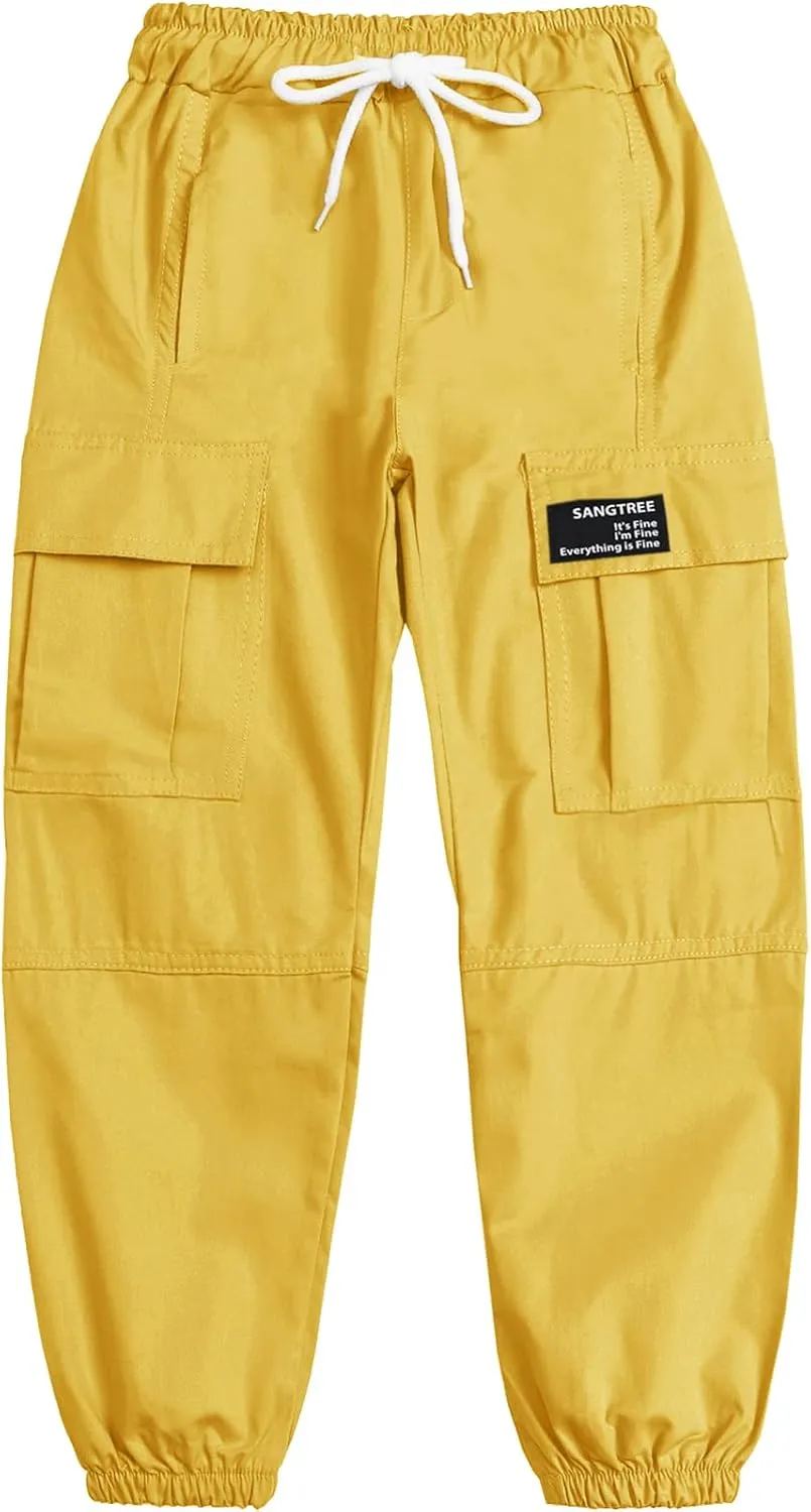 SANGTREE Girls & Womens Drawstring Cargo Jogger Pants,3 Years - Women 3XL