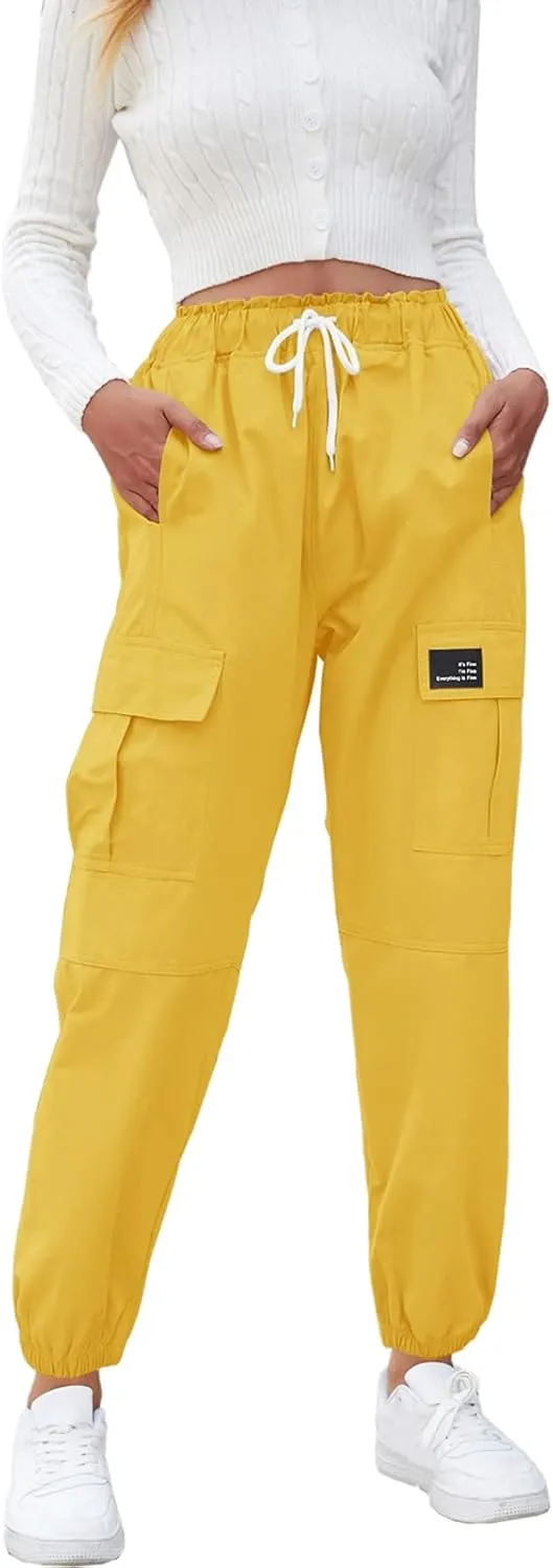 SANGTREE Girls & Womens Drawstring Cargo Jogger Pants,3 Years - Women 3XL