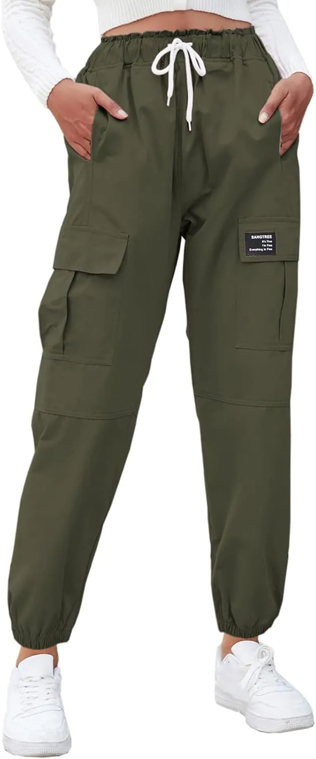 SANGTREE Girls & Womens Drawstring Cargo Jogger Pants,3 Years - Women 3XL