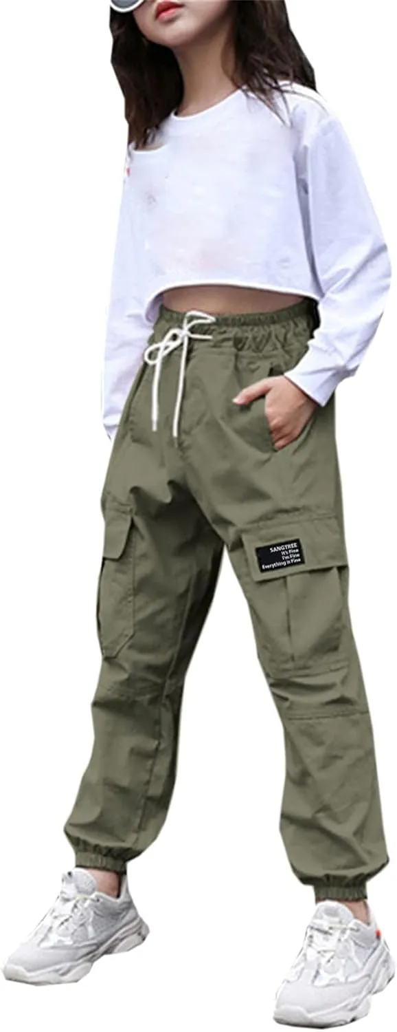 SANGTREE Girls & Womens Drawstring Cargo Jogger Pants,3 Years - Women 3XL