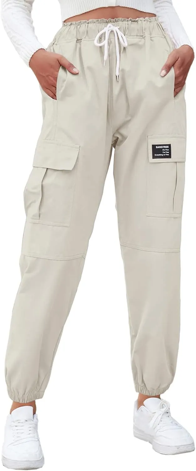 SANGTREE Girls & Womens Drawstring Cargo Jogger Pants,3 Years - Women 3XL