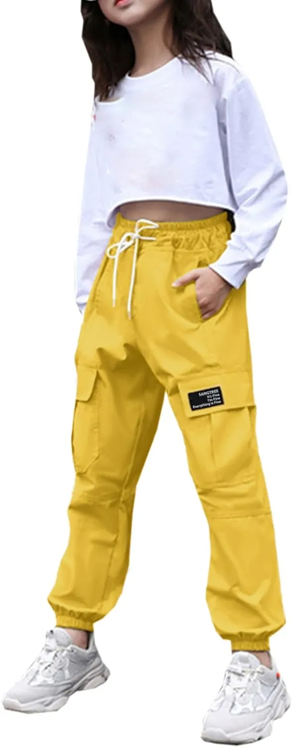 SANGTREE Girls & Womens Drawstring Cargo Jogger Pants,3 Years - Women 3XL