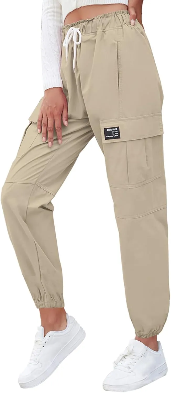 SANGTREE Girls & Womens Drawstring Cargo Jogger Pants,3 Years - Women 3XL