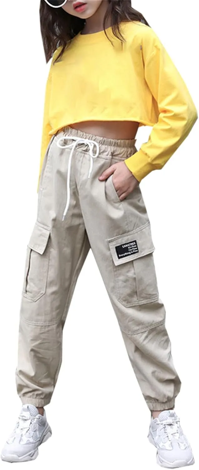 SANGTREE Girls & Womens Drawstring Cargo Jogger Pants,3 Years - Women 3XL