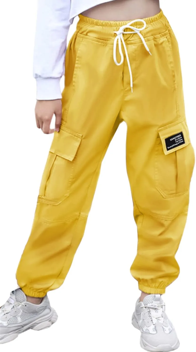 SANGTREE Girls & Womens Drawstring Cargo Jogger Pants,3 Years - Women 3XL