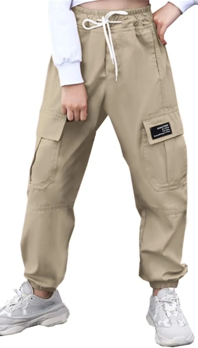 SANGTREE Girls & Womens Drawstring Cargo Jogger Pants,3 Years - Women 3XL