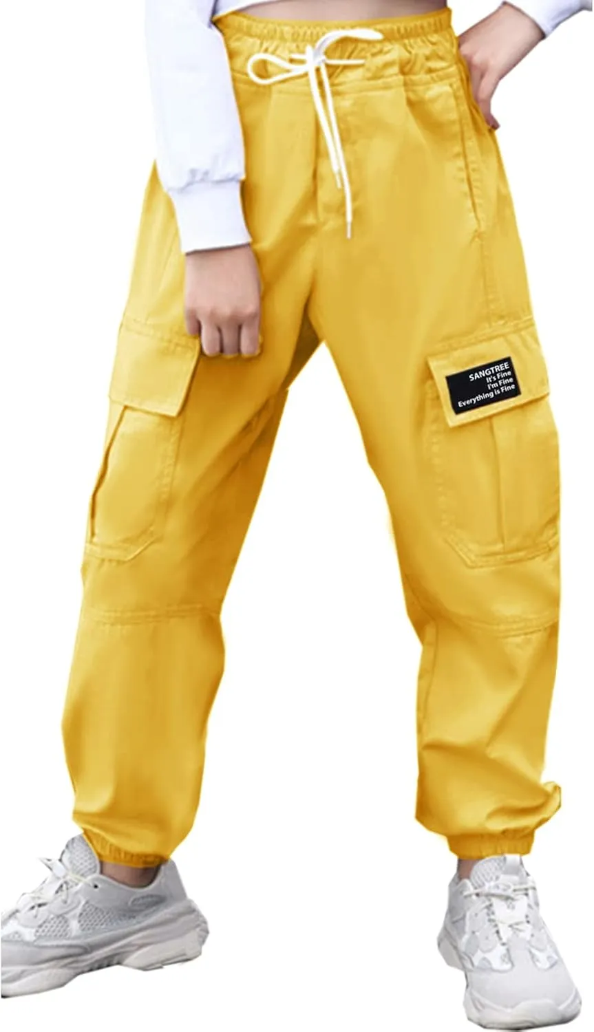 SANGTREE Girls & Womens Drawstring Cargo Jogger Pants,3 Years - Women 3XL