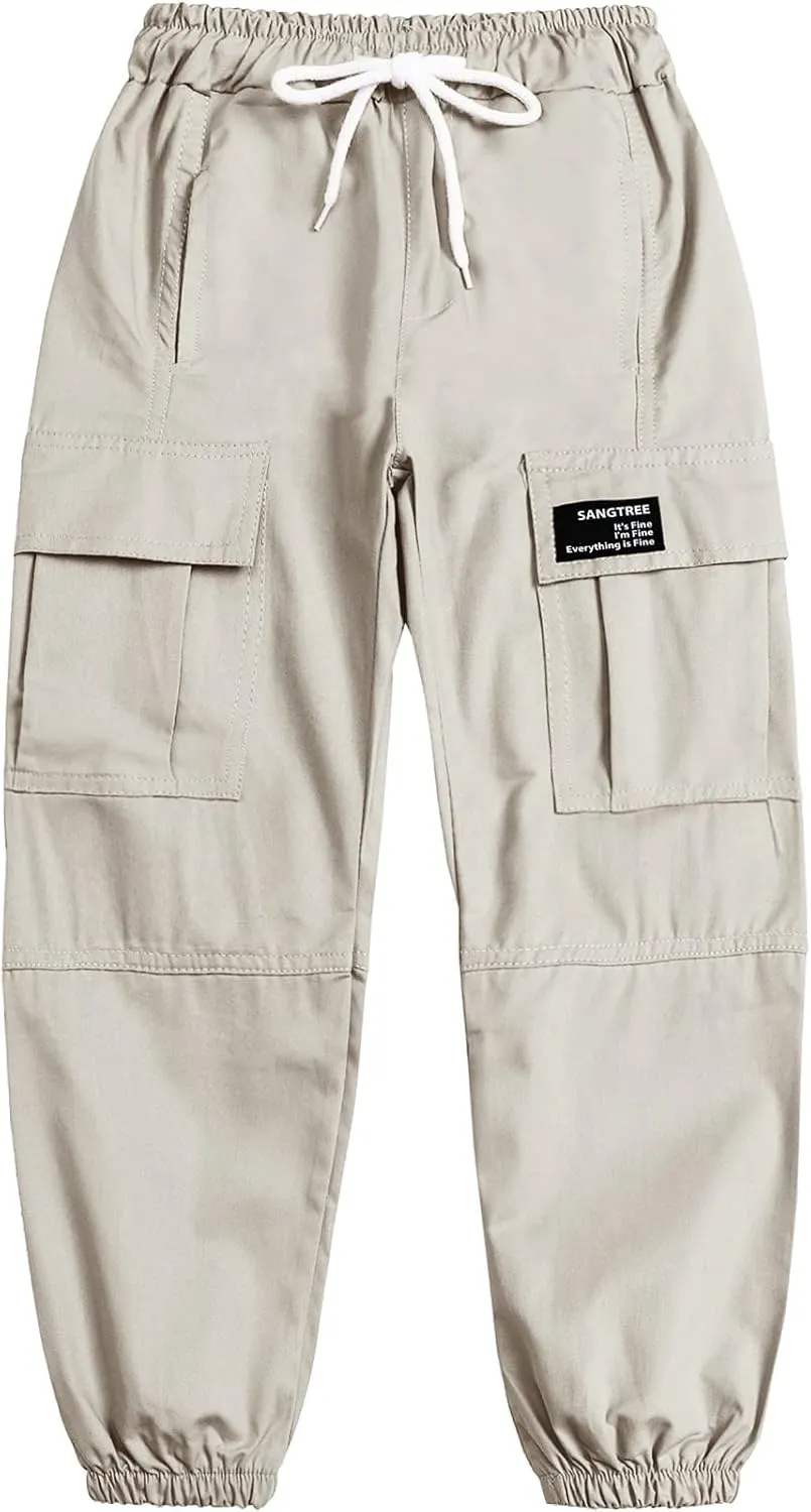 SANGTREE Girls & Womens Drawstring Cargo Jogger Pants,3 Years - Women 3XL