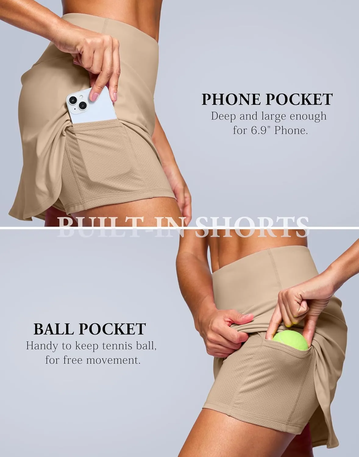 SANTINY 14" Skorts for Women with 2 Pockets High Waisted A Line Casual Pickleball Golf Skort Athletic Tennis Skirt