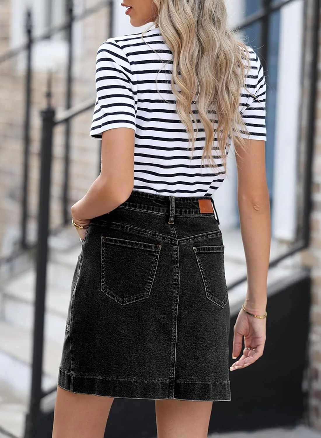 Sidefeel Women's Jean Skirt High Waisted Stretch Casual Summer Zimbaplatinum Denim Skirt with Pockets