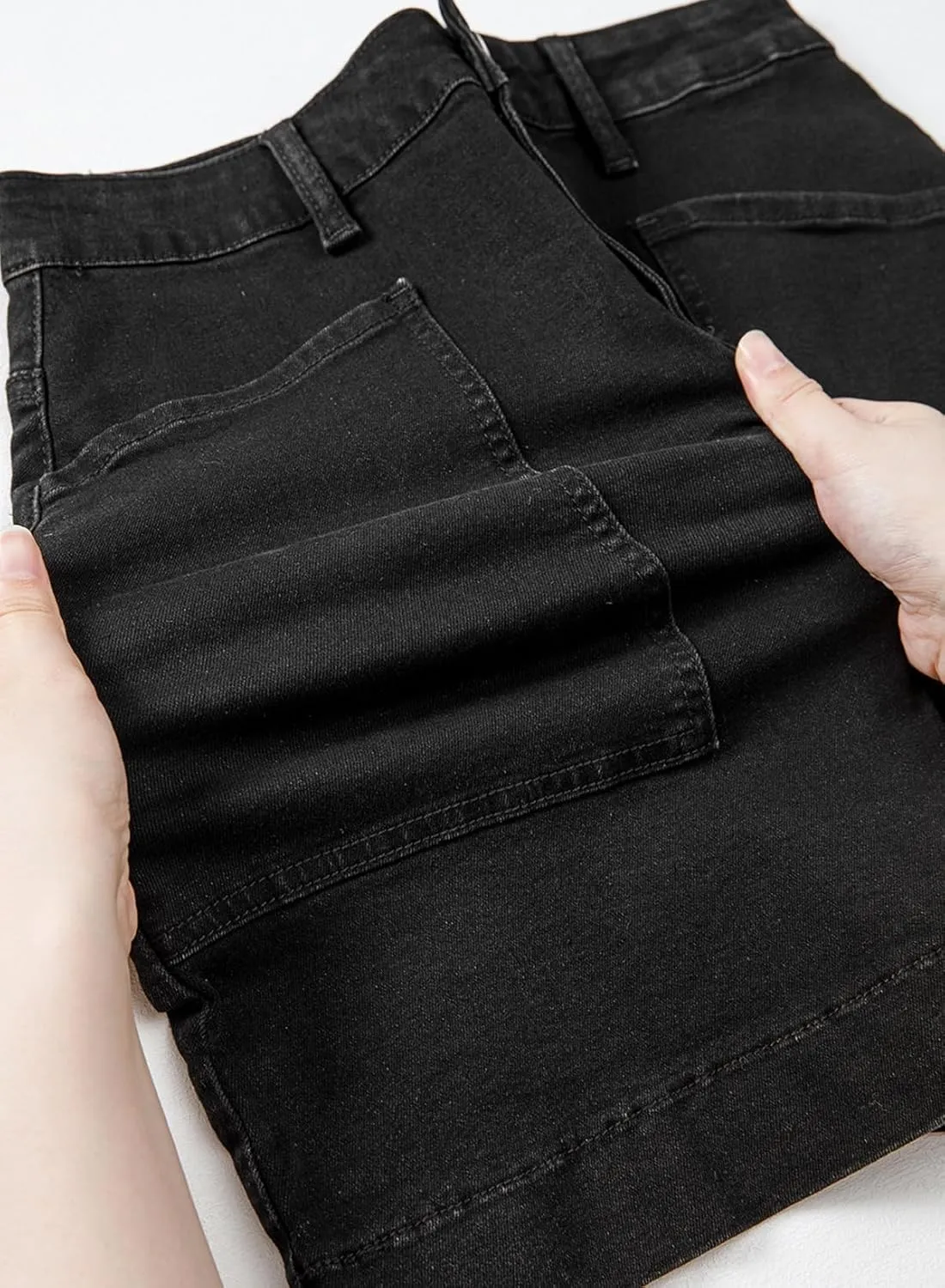 Sidefeel Women's Jean Skirt High Waisted Stretch Casual Summer Zimbaplatinum Denim Skirt with Pockets