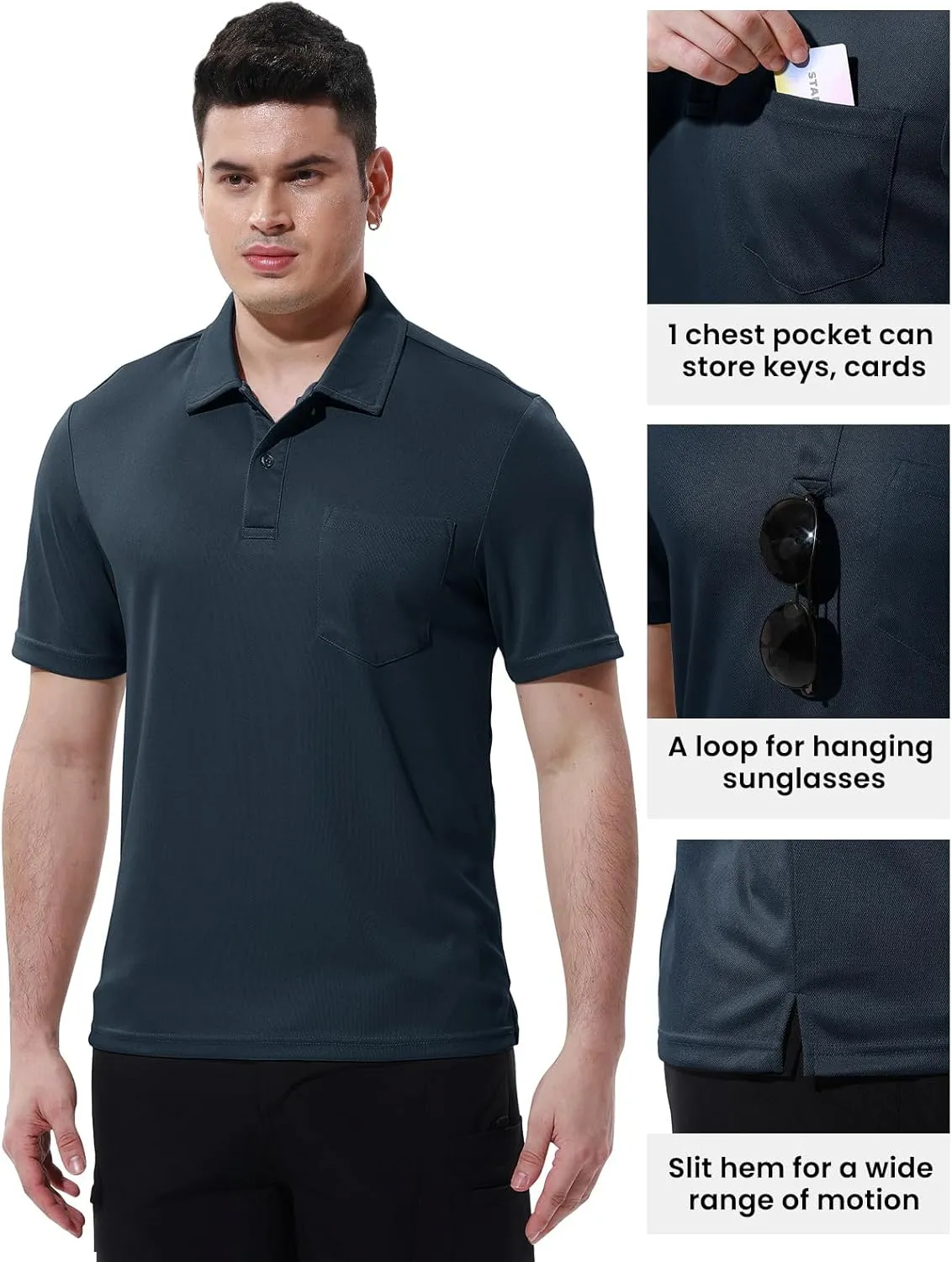TBMPOY Men's Polo Shirts with Pocket Short Sleeve Quick Dry Casual Sports Outdoor Golf Shirt