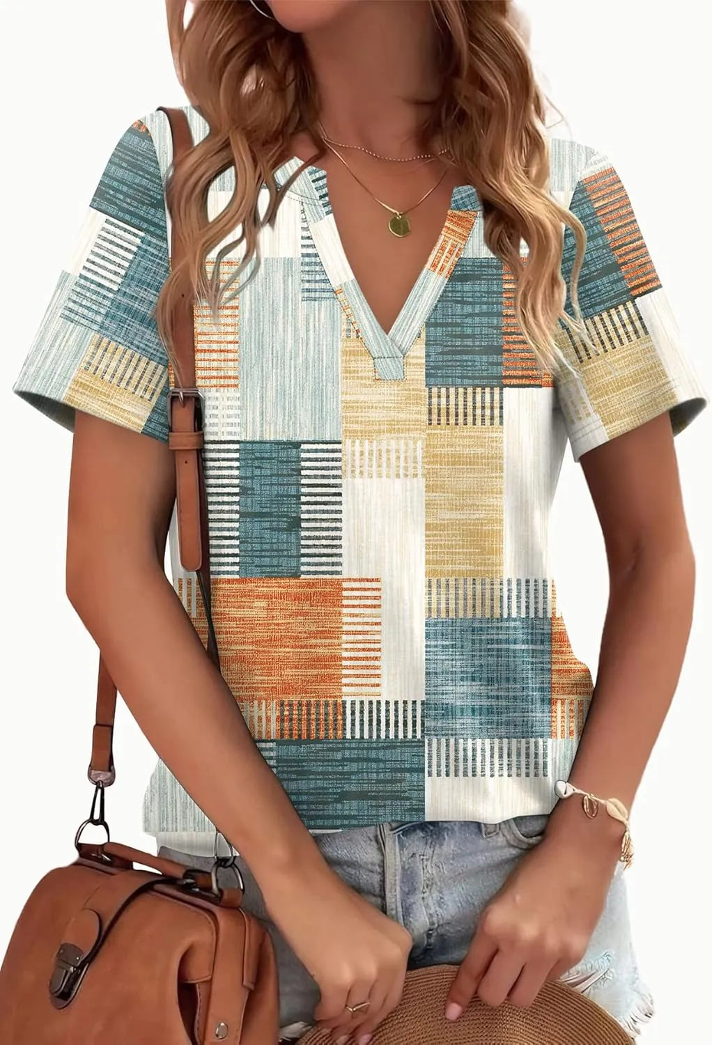 WEESO Womens Tops Summer Short Sleeve V Neck Blouses Business Casual Loose Fit Tshirts Trendy Fashion Outfits