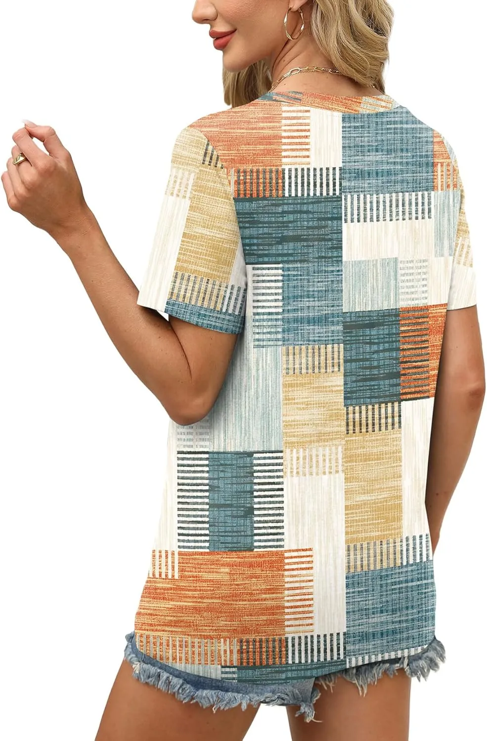 WEESO Womens Tops Summer Short Sleeve V Neck Blouses Business Casual Loose Fit Tshirts Trendy Fashion Outfits