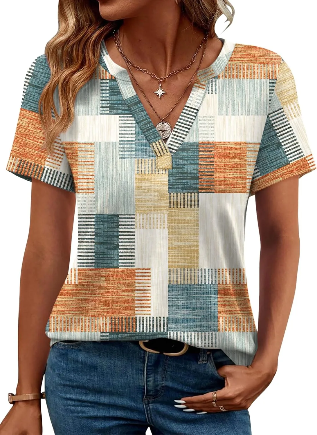 WEESO Womens Tops Summer Short Sleeve V Neck Blouses Business Casual Loose Fit Tshirts Trendy Fashion Outfits